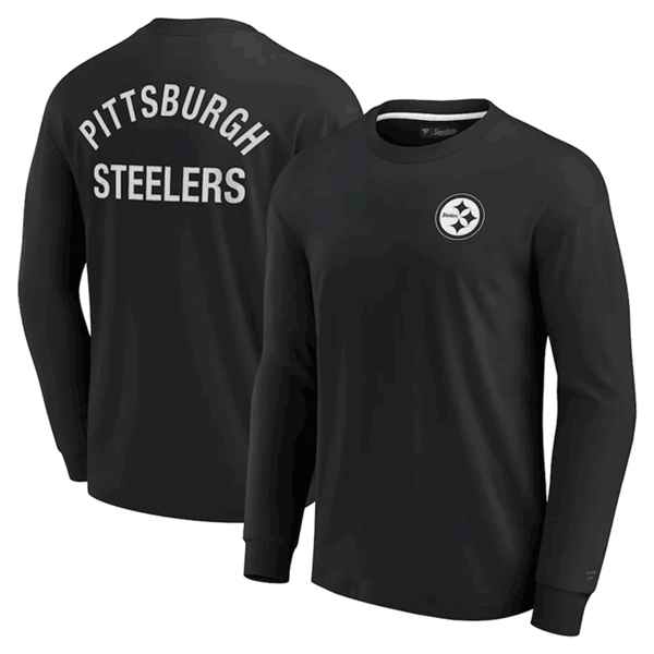 Men's Pittsburgh Steelers Black Signature Unisex Super Soft Long Sleeve T-Shirt